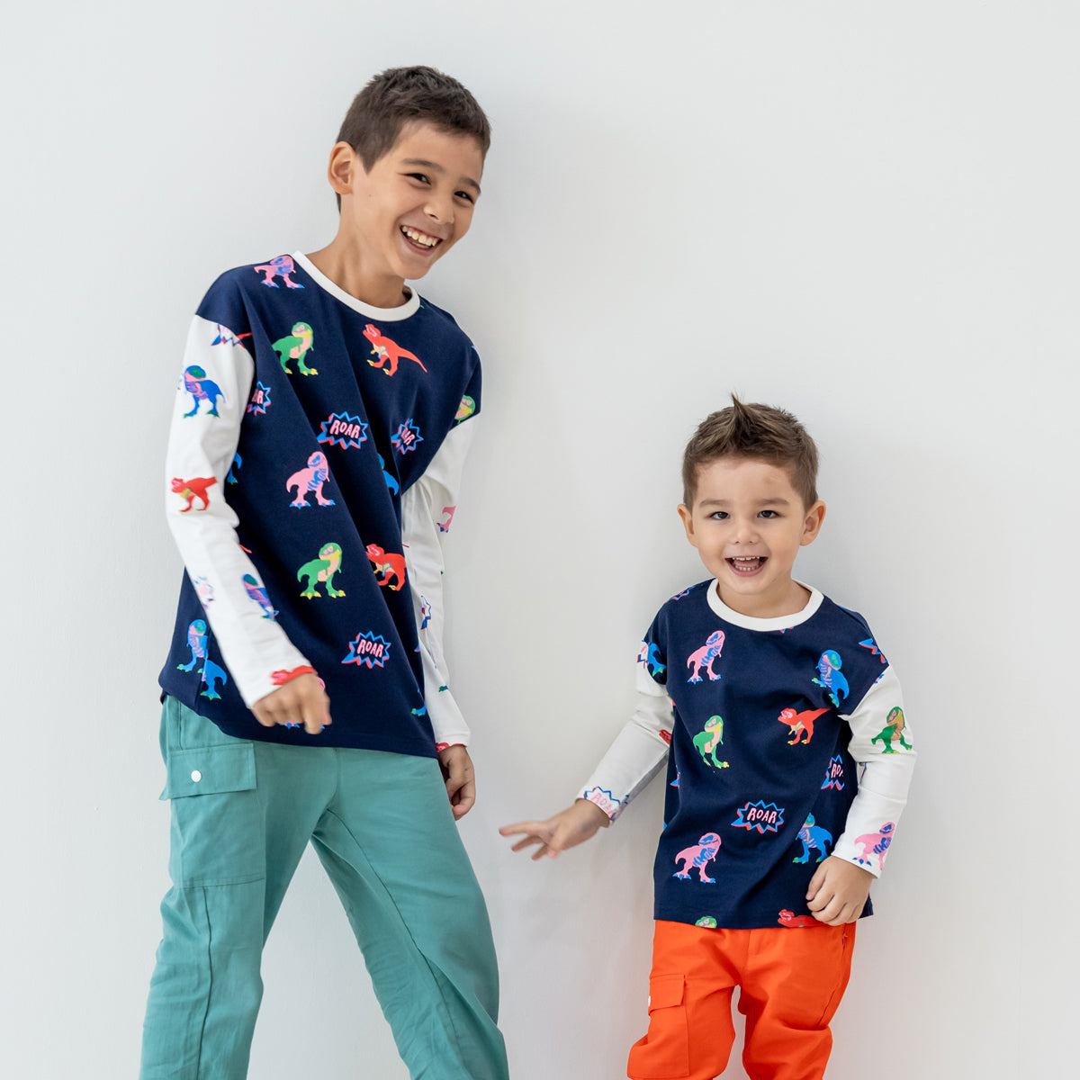 Made for Play - Long Sleeves Tee in T-Rex Print in Navy by Le Petit Society — image 6