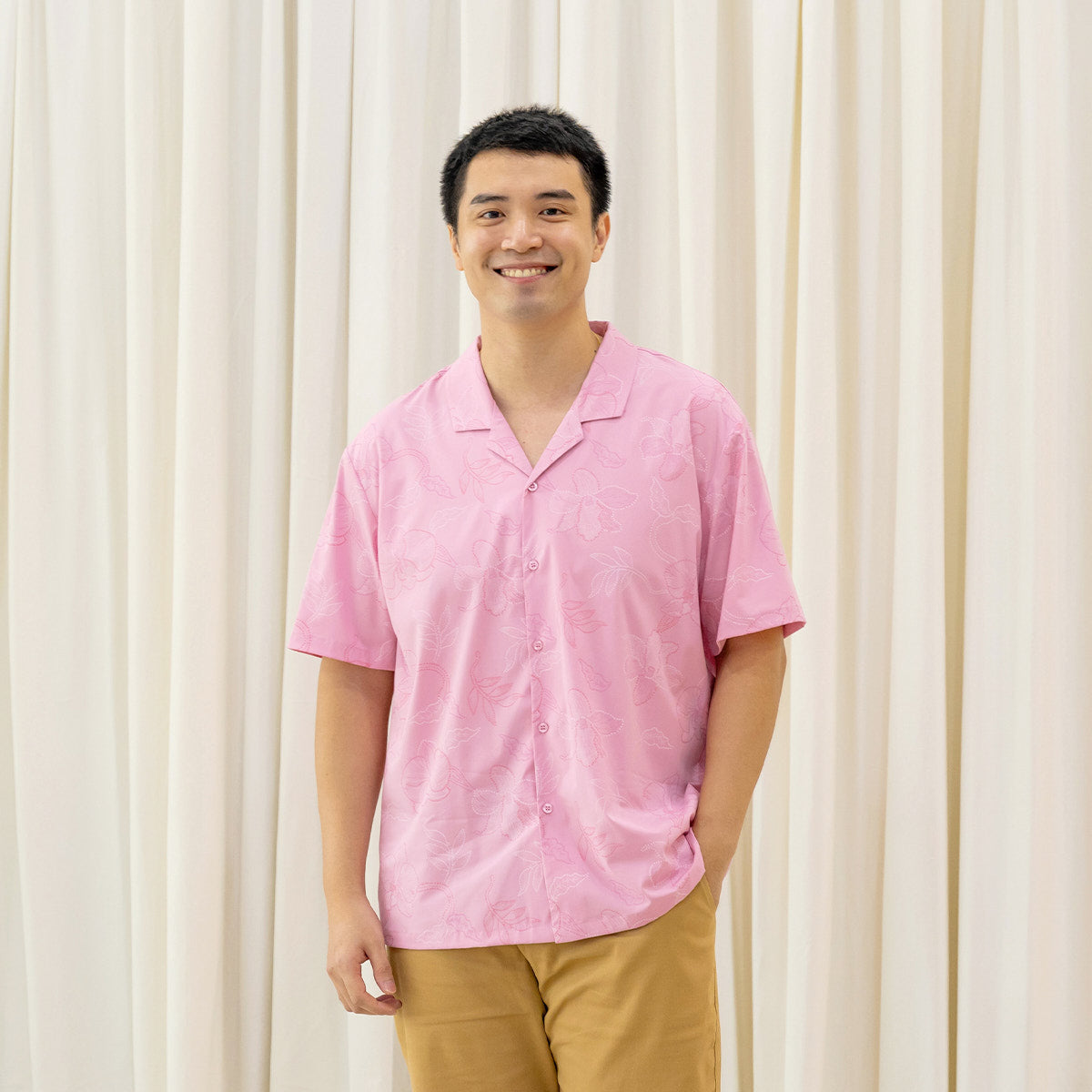 Heritage Series - Men's Camp Collar Shirt in Pink Orchid Print (Relaxed Fit) by Le Petit Society — image 7