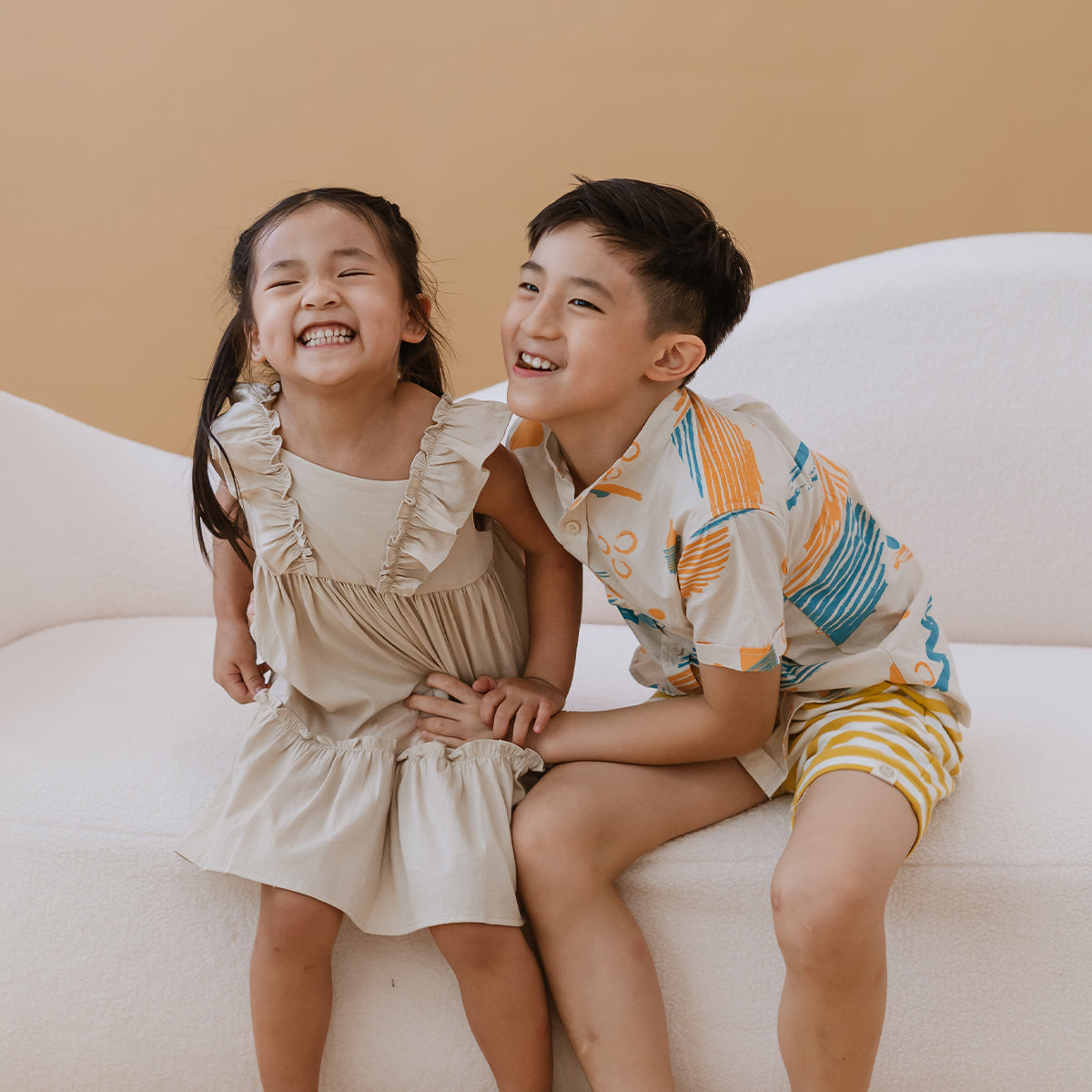Resort Series - Kids Terry Shorts in Mustard Stripes by Le Petit Society — image 5