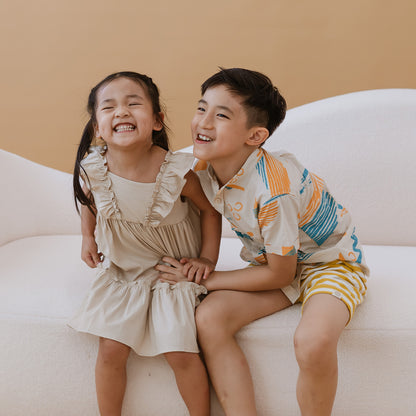 Resort Series - Kids Terry Shorts in Mustard Stripes by Le Petit Society — image 5