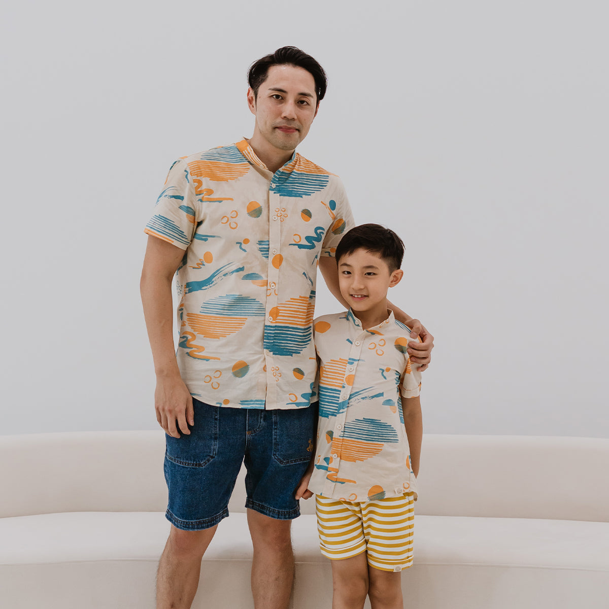 Resort Series - Kids Terry Shorts in Mustard Stripes by Le Petit Society — image 2