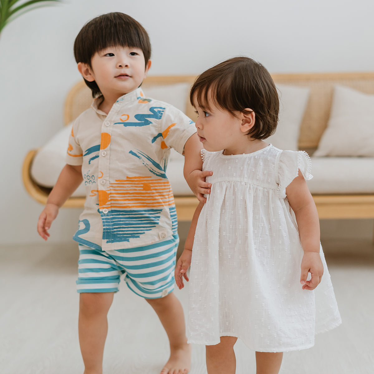 Resort Series - Kids Terry Shorts in Blue Stripes by Le Petit Society — image 4