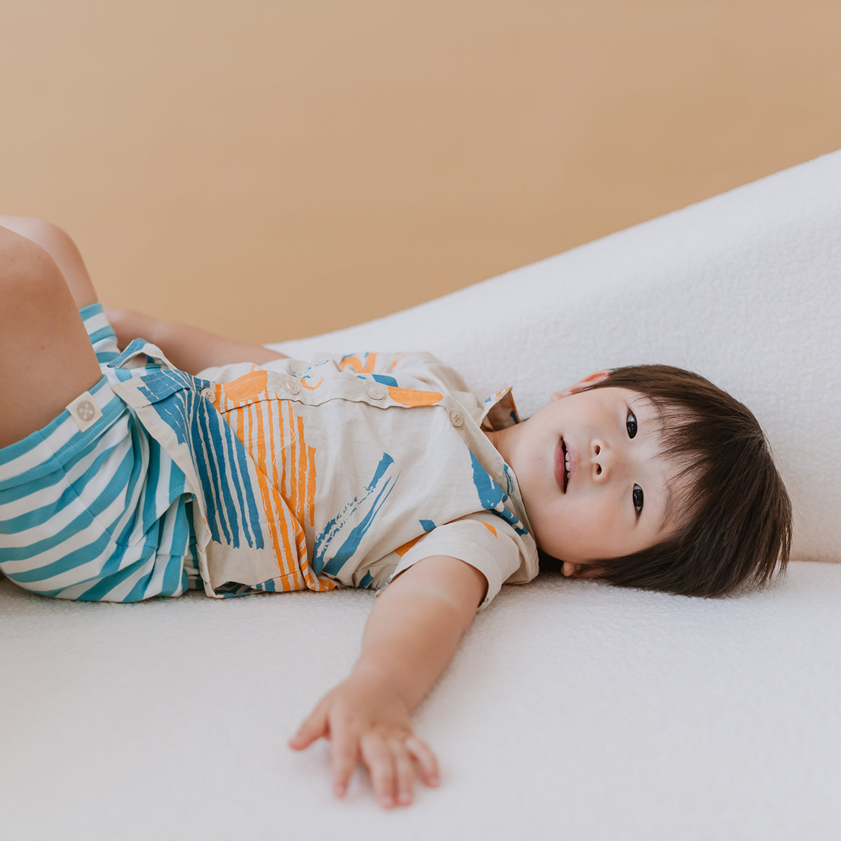 Resort Series - Kids Terry Shorts in Blue Stripes by Le Petit Society