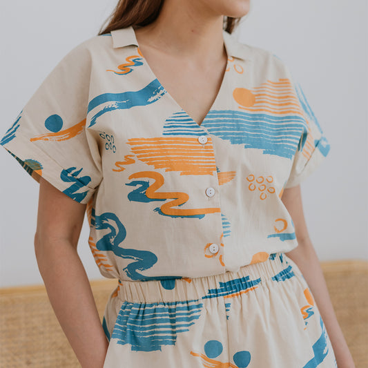 Resort Series - Ladies Crop Blouse in Coast Print by Le Petit Society