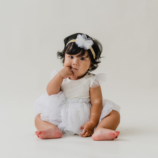 Flower Girl Series - Baby Bubble Dress in White (Past Season) by Le Petit Society