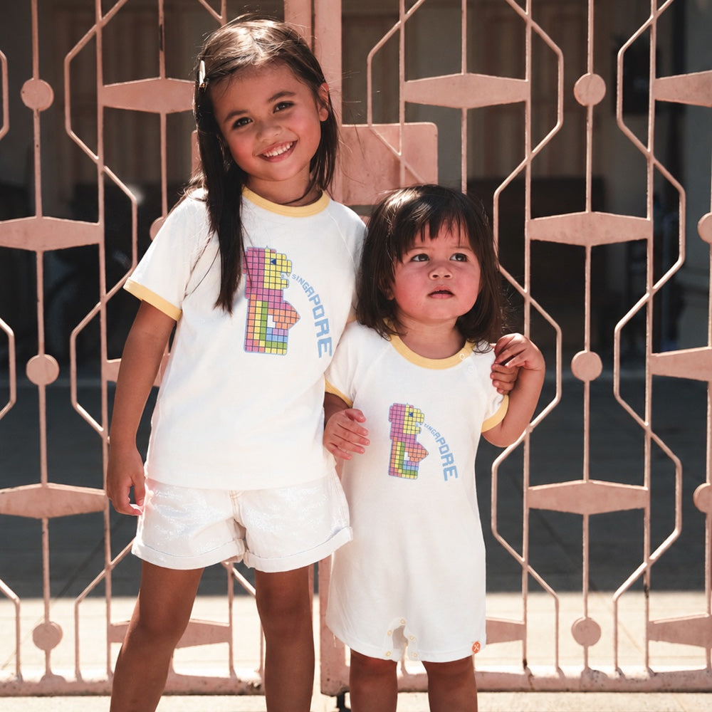 A Singapore Series - Merlion Baby Romper in White by Le Petit Society — image 2