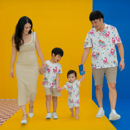 Lion Dance Series - Baby Boy Shirt Romper in White Lion Print by Le Petit Society — image 4
