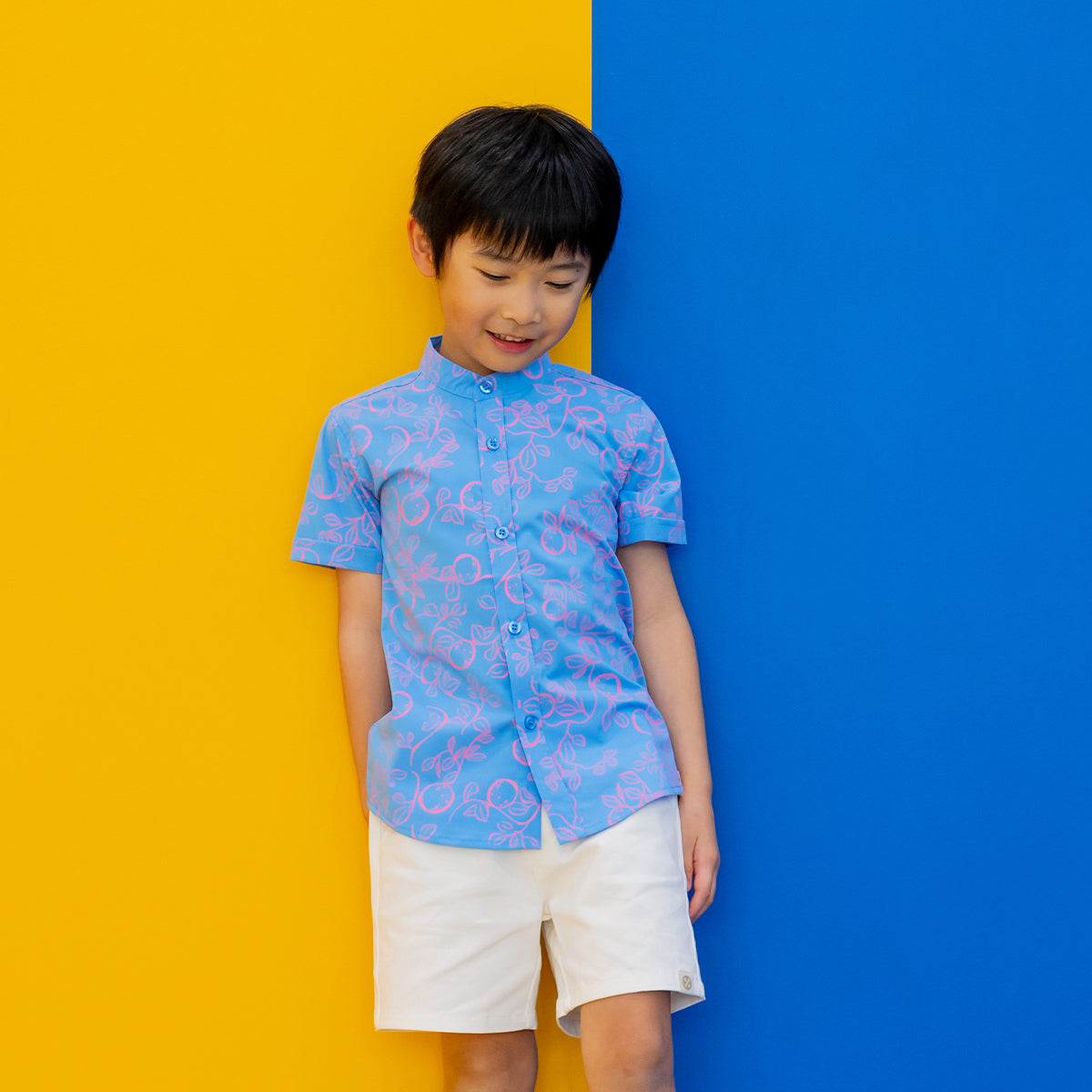 Mandarin Orange Series - Boy's Shirt in Blue by Le Petit Society — image 9