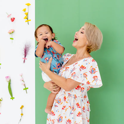 Garden Series - Boys Blue Shirt in Floral Print (Personalisable) by Le Petit Society — image 2