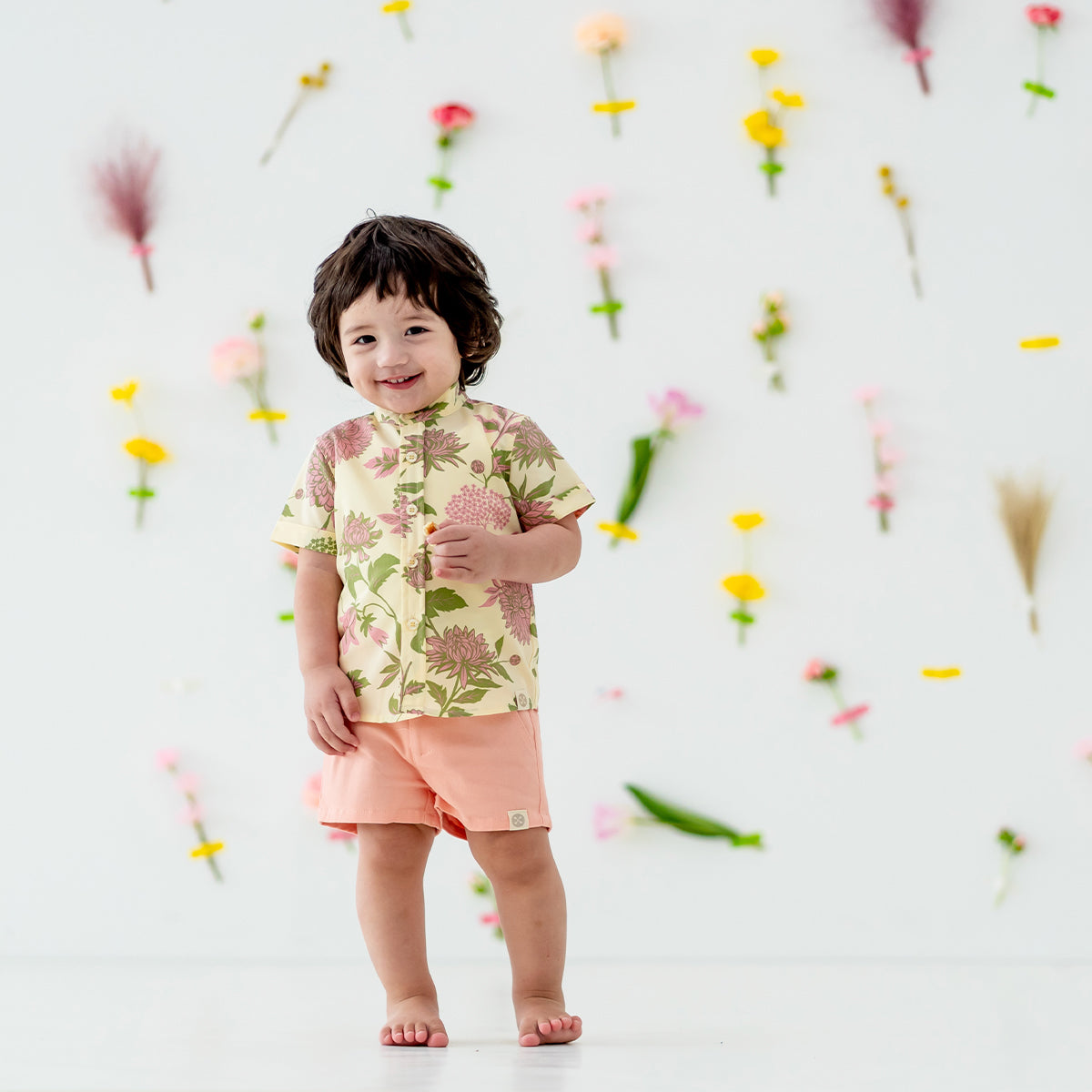 Garden Series - Boys Shirt in Yellow Chrysanthemum Print (Personalisable) by Le Petit Society — image 6