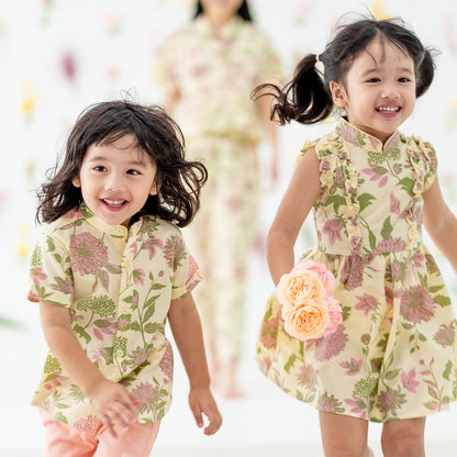 Garden Series - Boys Shirt in Yellow Chrysanthemum Print (Personalisable) by Le Petit Society — image 3