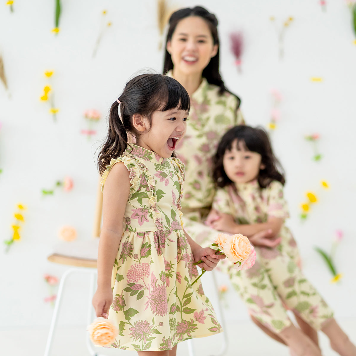 Garden Series - Girls Ruffled Dress in Yellow Chrysanthemum Print by Le Petit Society — image 5