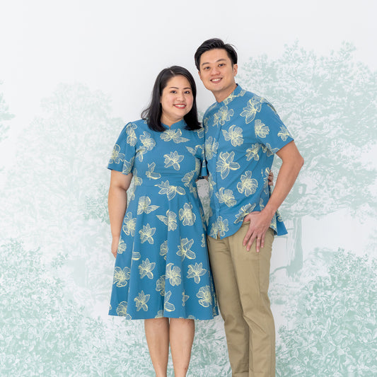 Garden Series - Men's Blue Shirt in Magnolia Print (Personalisable) by Le Petit Society