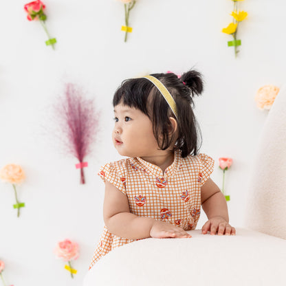 Lion Dance Series - Baby Girl Jersey Dress in Orange Grid Print (Personalisable) by Le Petit Society — image 6