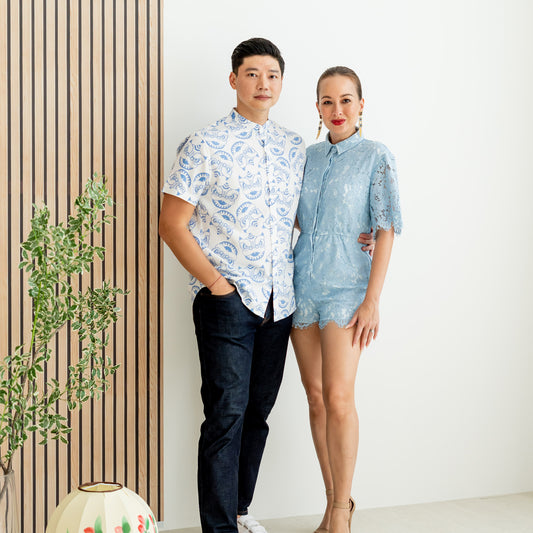 Lace Series - Ladies Blue Lace Shirt Romper by Le Petit Society