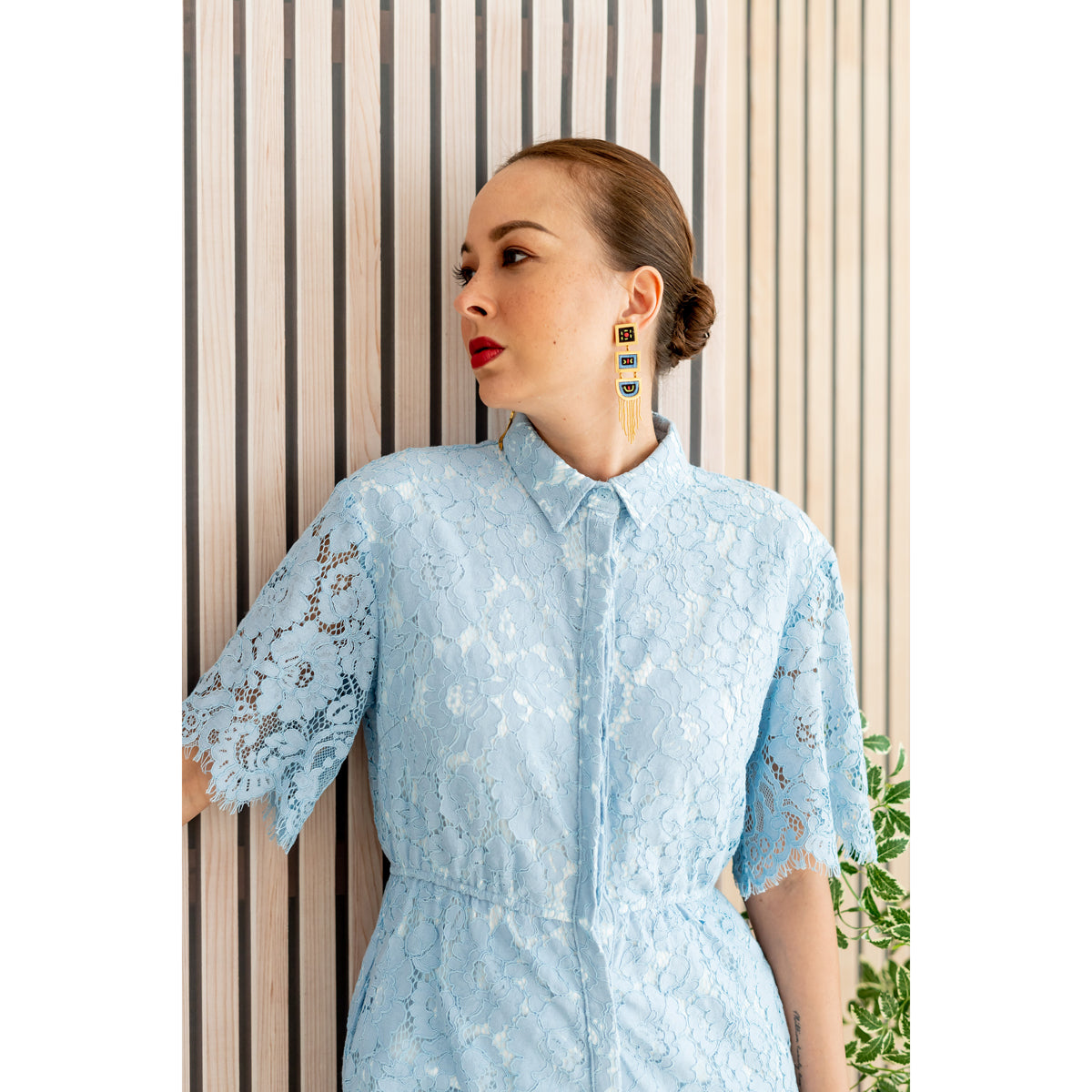 Lace Series - Ladies Blue Lace Shirt Romper by Le Petit Society — image 3