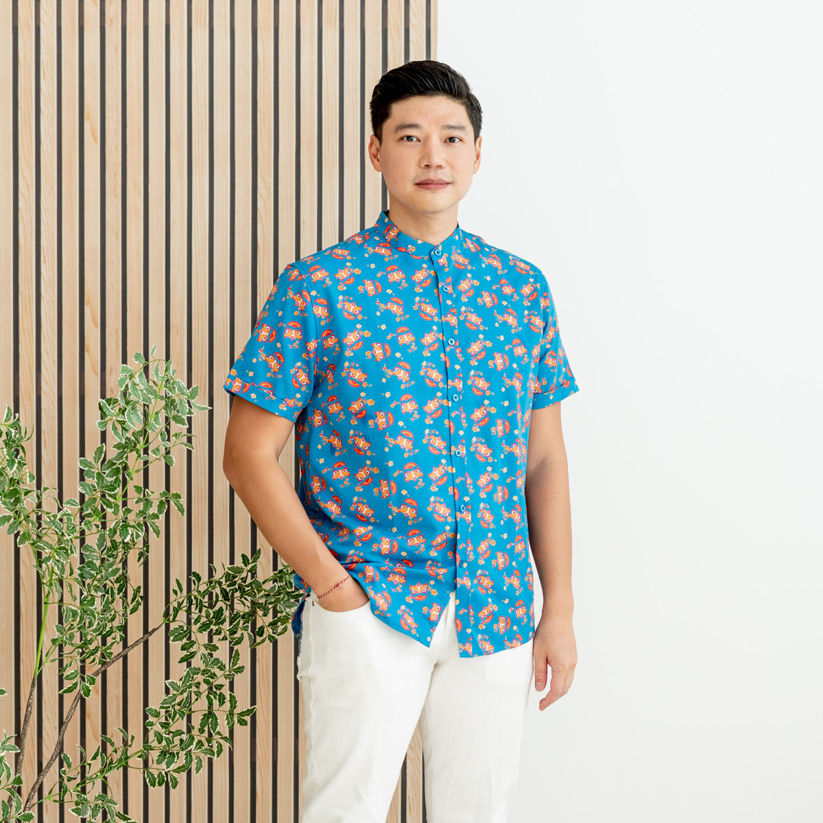 Lion Dance Series - Men’s Shirt in Blue (Personalisable) by Le Petit Society