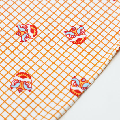 Lion Dance Series - Baby Girl Jersey Dress in Orange Grid Print (Personalisable) by Le Petit Society — image 8