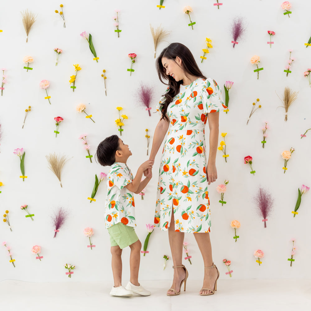 Mandarin Orange Series - Ladies Dress in White Floral Orange Print by Le Petit Society — image 4
