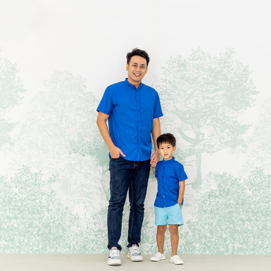 Mandarin Orange Series - Men's Plain Shirt in Blue (Personalisable) by Le Petit Society