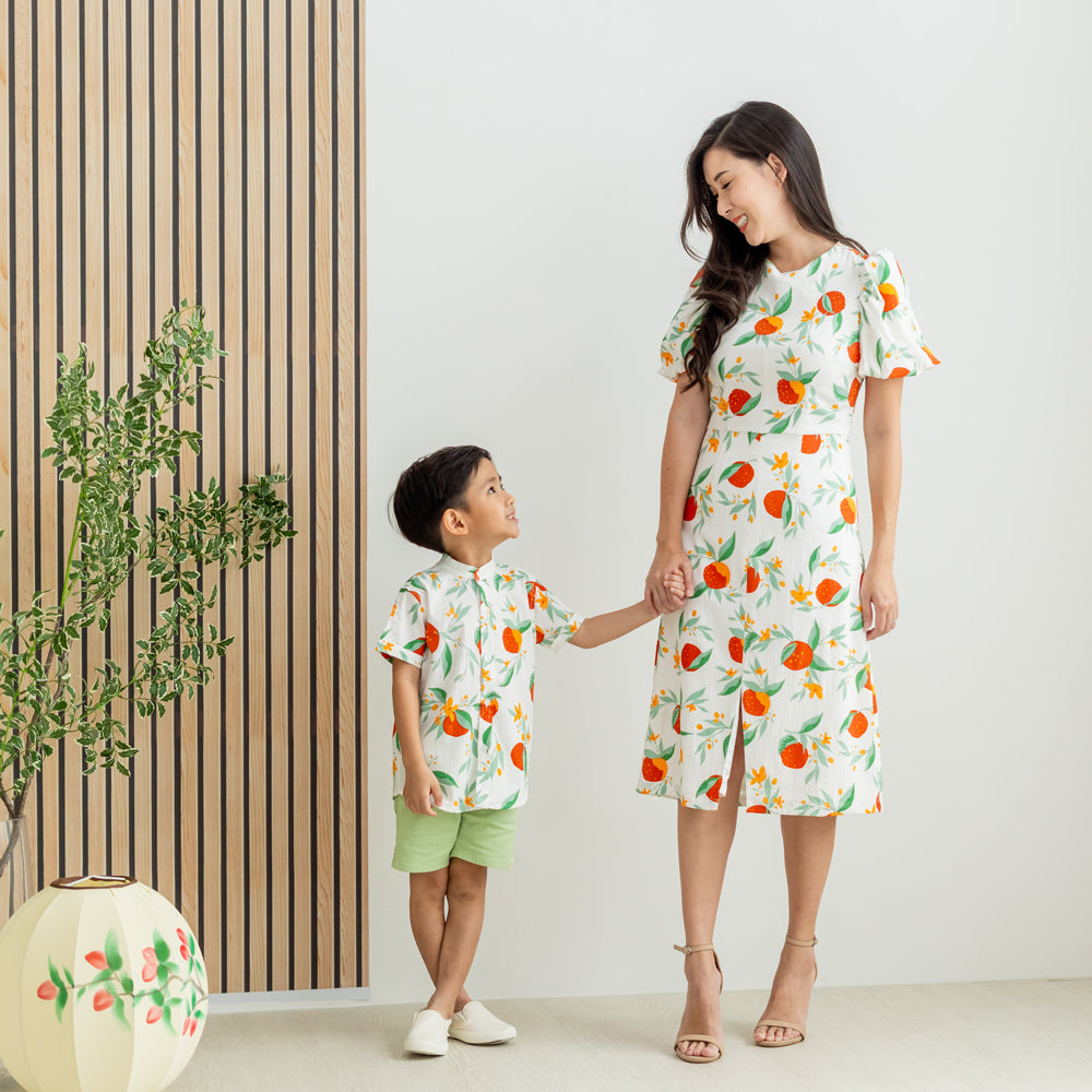 Mandarin Orange Series - Ladies Dress in White Floral Orange Print by Le Petit Society — image 8