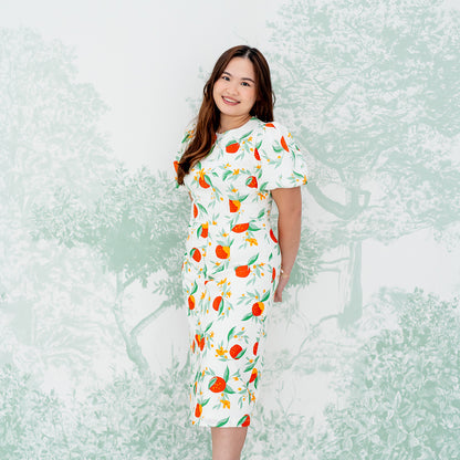 Mandarin Orange Series - Ladies Dress in White Floral Orange Print by Le Petit Society — image 11