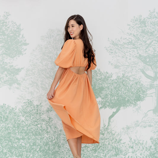 Mandarin Orange Series - Ladies Midi Dress in Orange by Le Petit Society