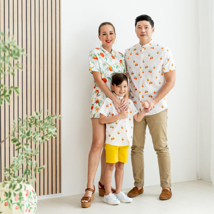 Mandarin Orange Series - Ladies High Waist Shorts in White Floral Orange Print by Le Petit Society — image 4