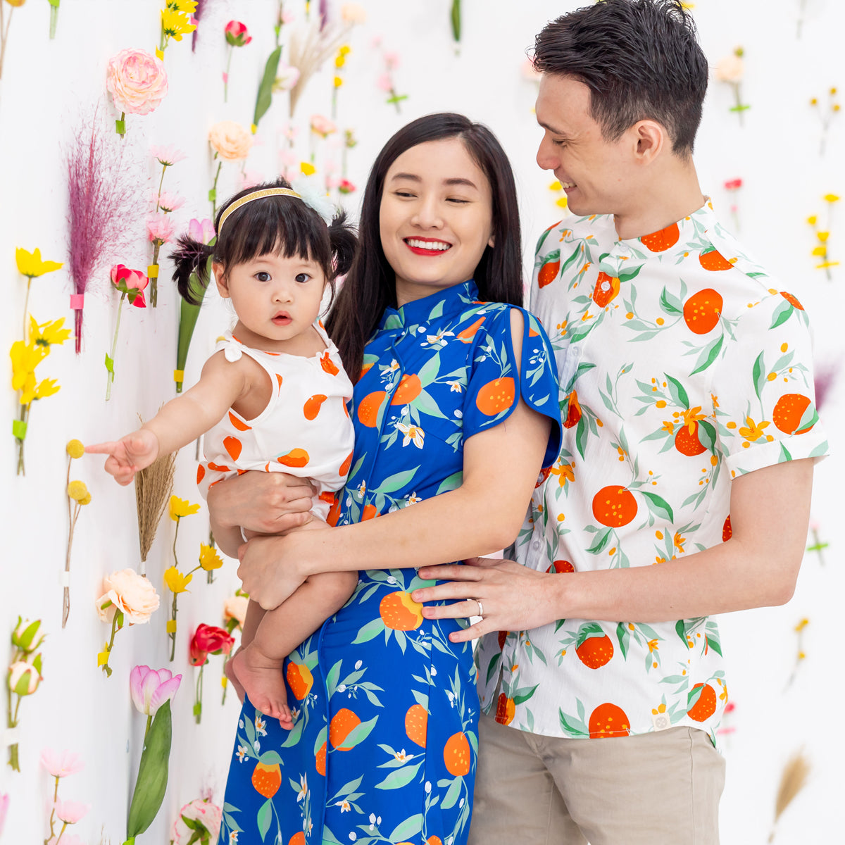Mandarin Orange Series - Men's Shirt in White Floral Orange Print (Personalisable) by Le Petit Society — image 5