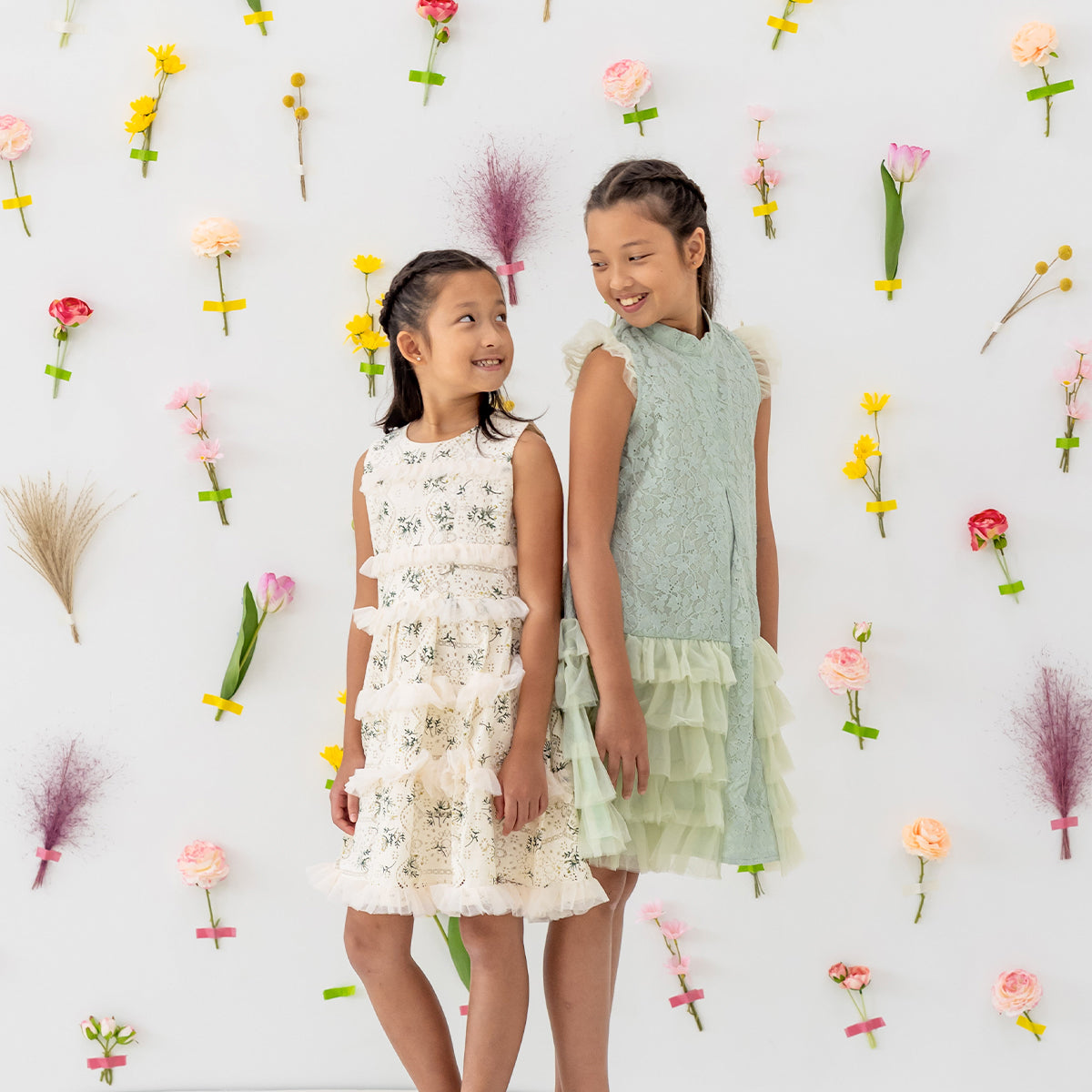 Spring Series - Girls Tiered Tulle Lace Dress in Sage by Le Petit Society — image 4