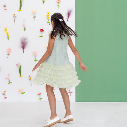 Spring Series - Girls Tiered Tulle Lace Dress in Sage by Le Petit Society — image 7