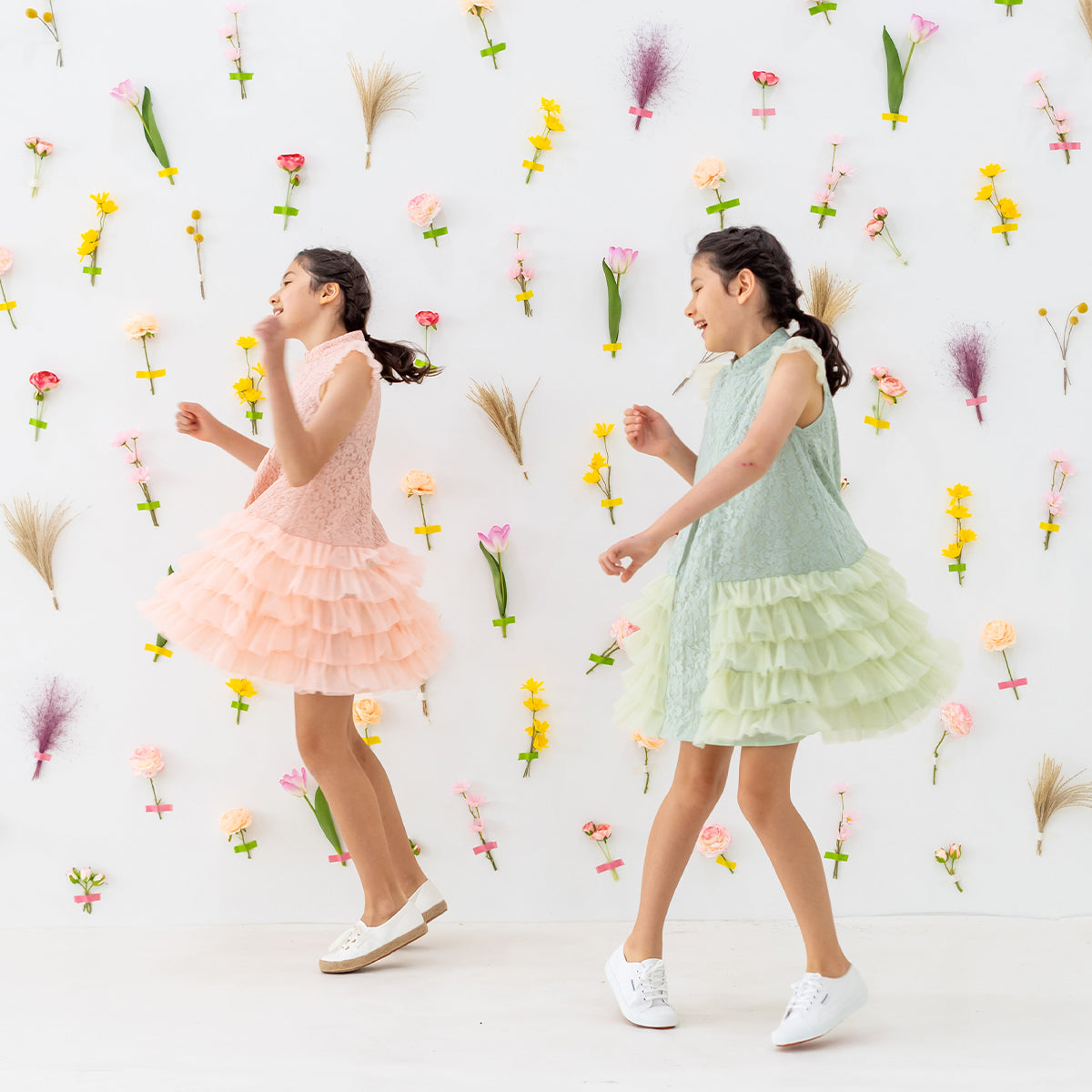 Spring Series - Girls Tiered Tulle Lace Dress in Sage by Le Petit Society — image 11