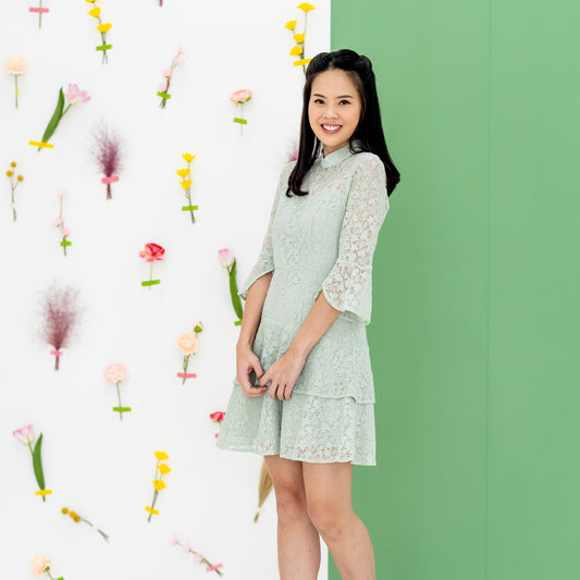 Spring Series - Ladies Bell Sleeve Lace Dress in Sage by Le Petit Society