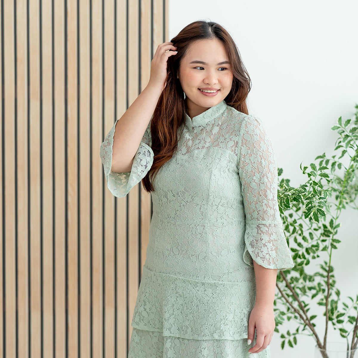 Spring Series - Ladies Bell Sleeve Lace Dress in Sage by Le Petit Society — image 7