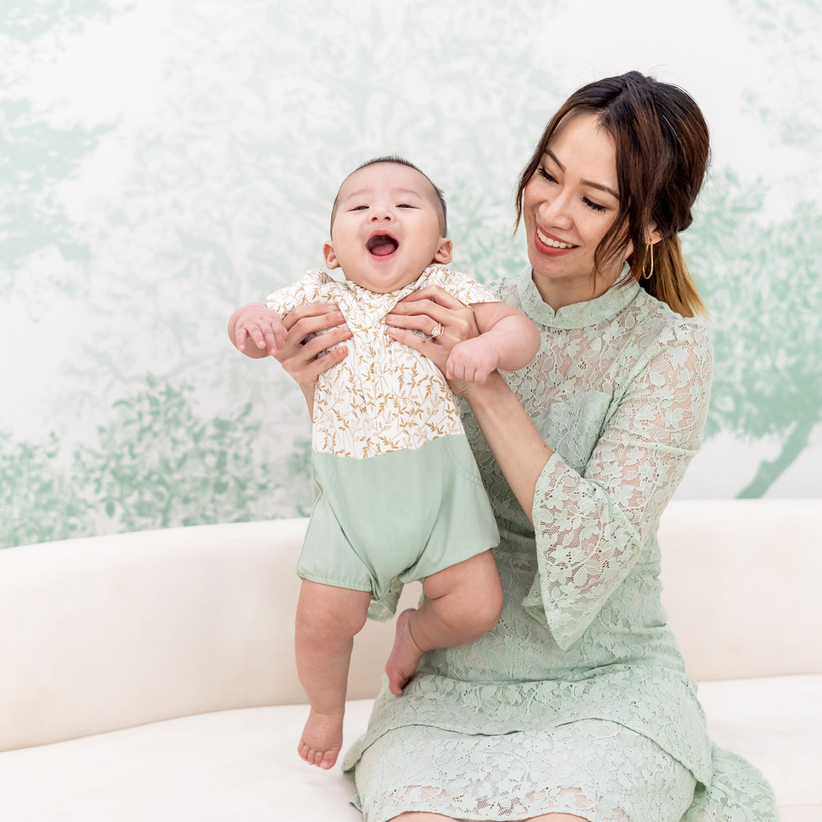 Spring Series - Ladies Bell Sleeve Lace Dress in Sage by Le Petit Society — image 6