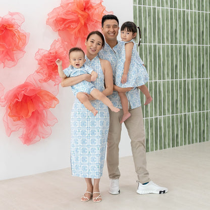 Heritage Series - Baby Boy Jersey Romper in Blue Peranakan Print by Le Petit Society — image 3