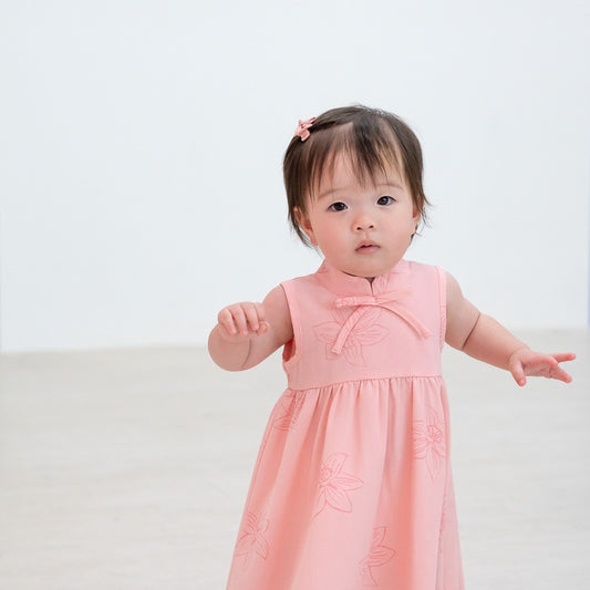 Heritage Series - Baby Girl Cheongsam in Pink Lilies by Le Petit Society