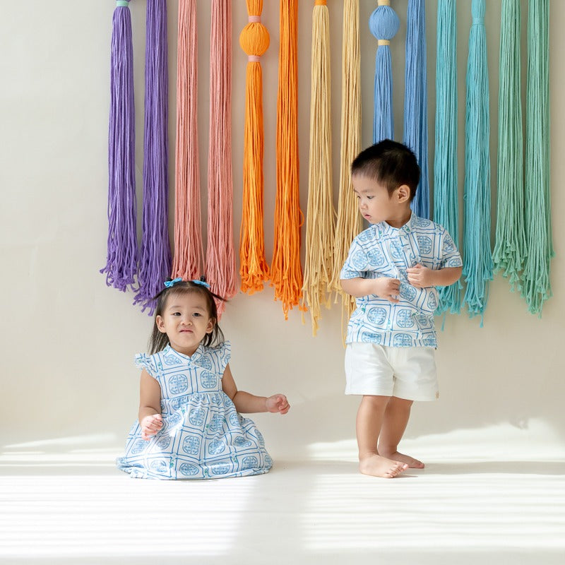 Heritage Series - Baby Girl Jersey Cheongsam in Blue Peranakan Print by Le Petit Society — image 3