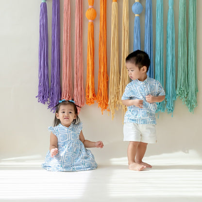 Heritage Series - Baby Girl Jersey Cheongsam in Blue Peranakan Print by Le Petit Society — image 3