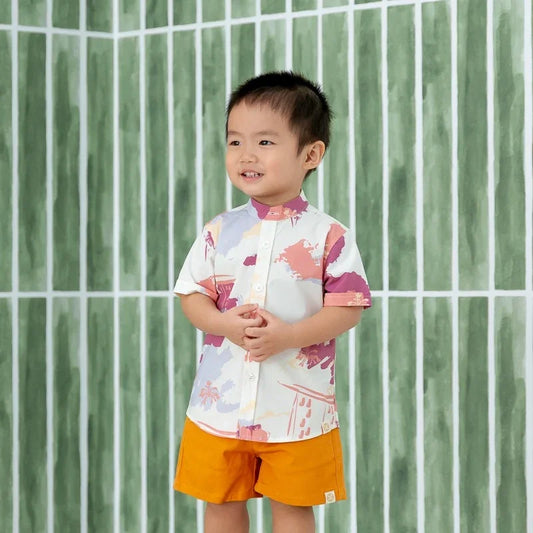 Heritage Series - Boys Shirt in MBS Sunset Skyline Print by Le Petit Society — image 2