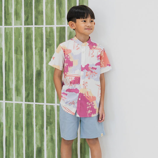 Heritage Series - Boys Shirt in MBS Sunset Skyline Print by Le Petit Society