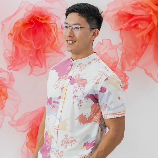 Heritage Series - Men's Mandarin Shirt in MBS Sunset Skyline Print (Classic Fit) by Le Petit Society