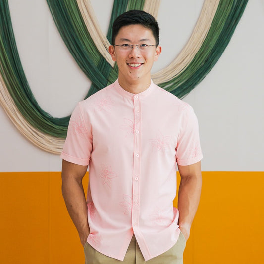 Heritage Series - Men's Mandarin Shirt in Pink Lilies (Classic Fit) by Le Petit Society