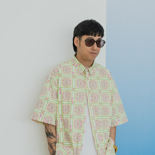 Heritage Series - Men's Shirt in Beige Peranakan Print (Relaxed Fit) by Le Petit Society