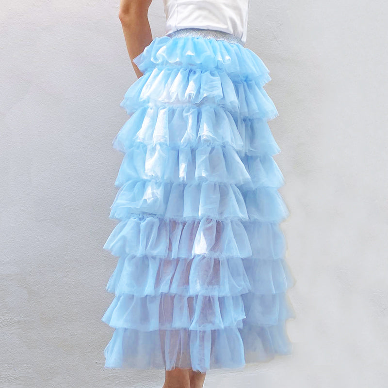 Ladies Maxi Tulle Skirt in Winter Blue by Le Petit Society — image 2