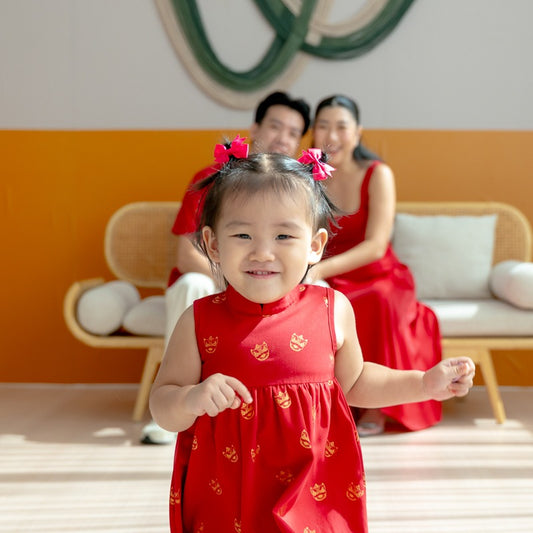 Lion Dance Series - Baby Girl Cheongsam in Gold Lion Print by Le Petit Society