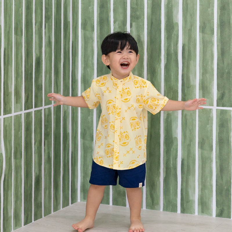 Lion Dance Series - Boys Shirt in Yellow by Le Petit Society