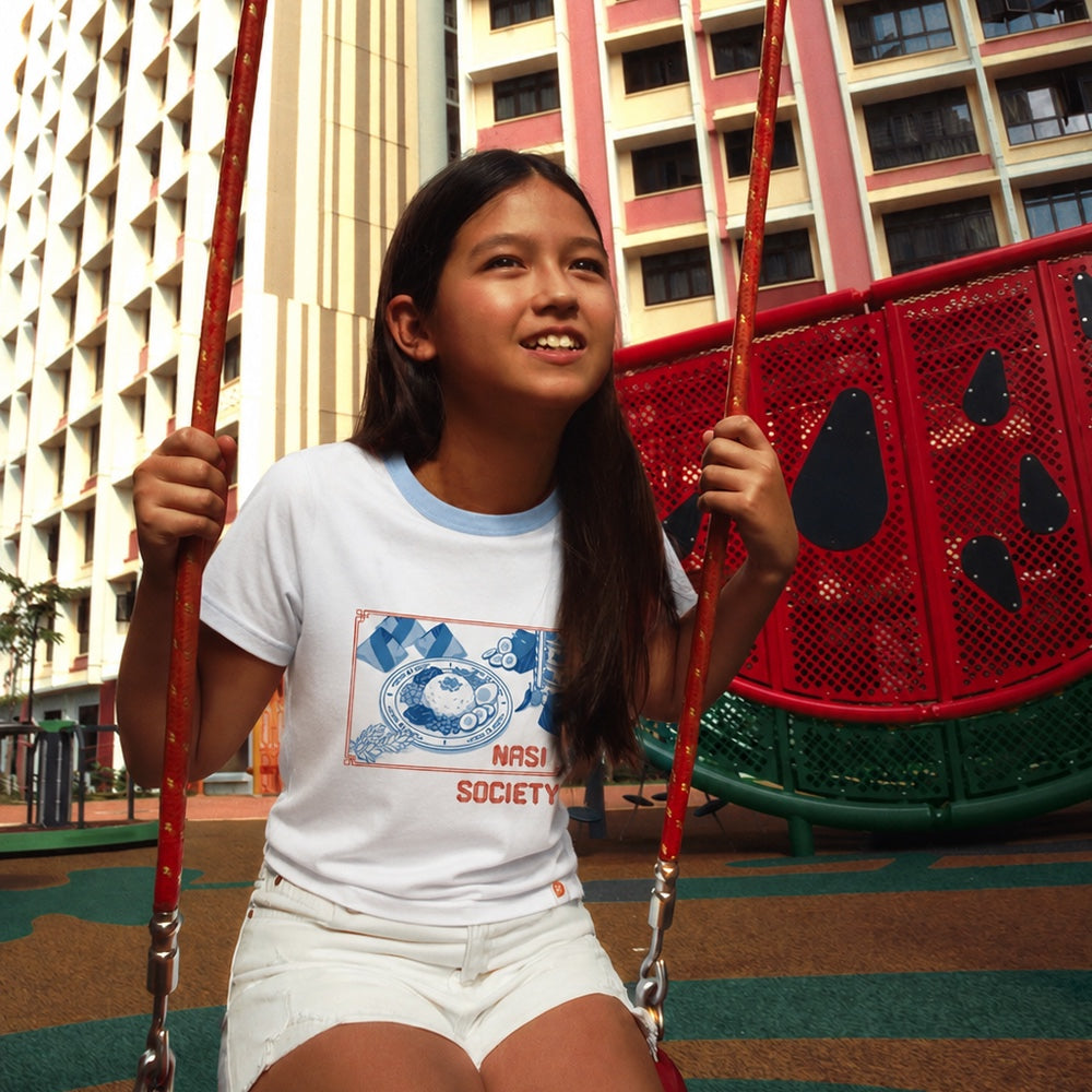 A Singapore Series - Nasi Society Ladies/Teens Tee in White by Le Petit Society — image 2