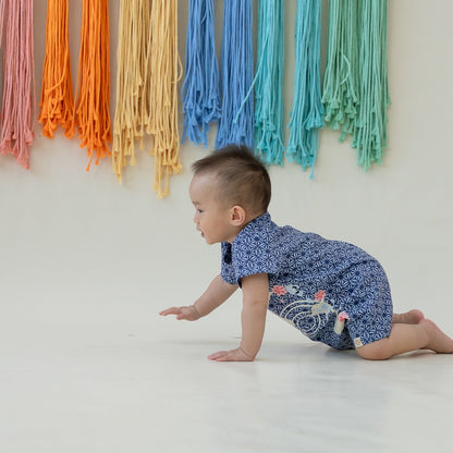 Oriental series - Baby Kimono Romper in Navy Origami Koi Print by Le Petit Society — image 3