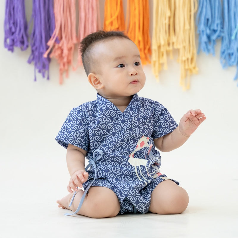 Oriental series - Baby Kimono Romper in Navy Origami Koi Print by Le Petit Society